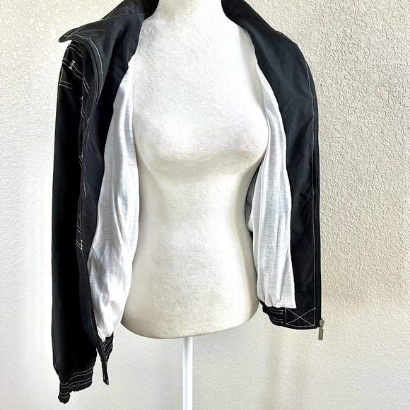 Janeve Windbreaker Jacket 80's 90's Black White Petite Large Retro Sport Vintage - Picture 13 of 16